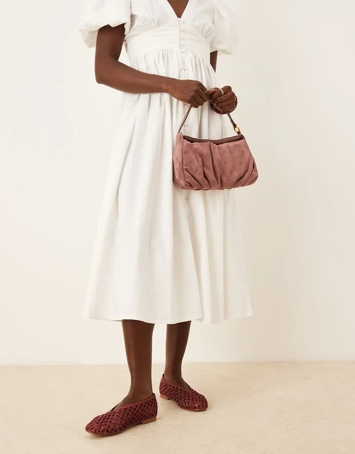 ASOS DESIGN Linus clean ballet flats in burgundy weave - Image 3