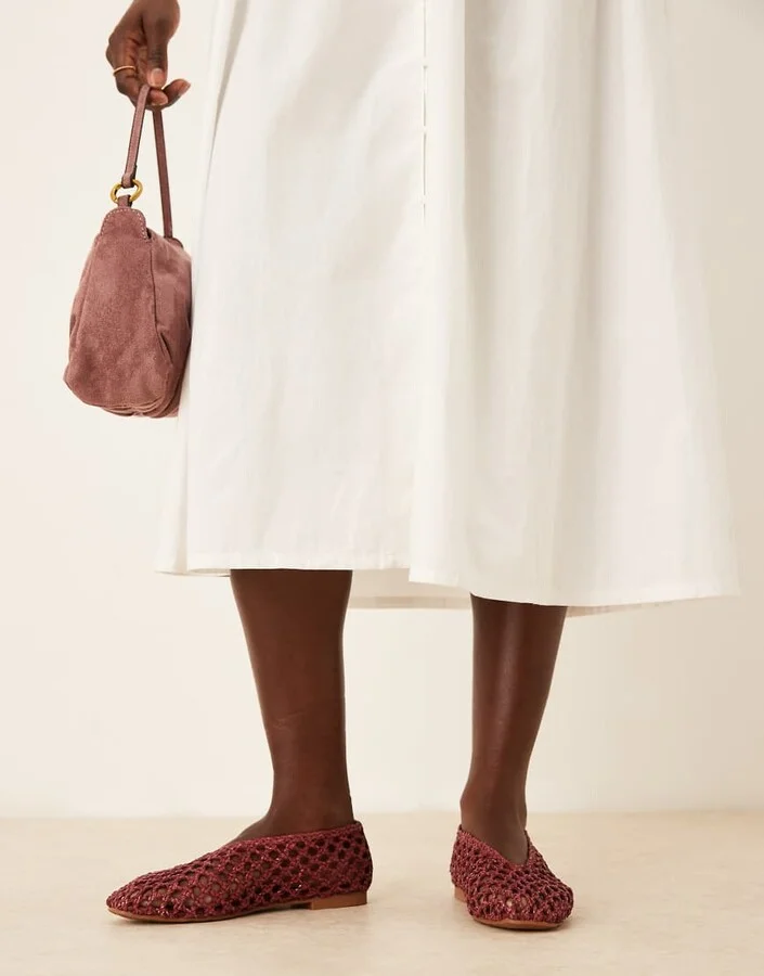 ASOS DESIGN Linus clean ballet flats in burgundy weave - Image 4