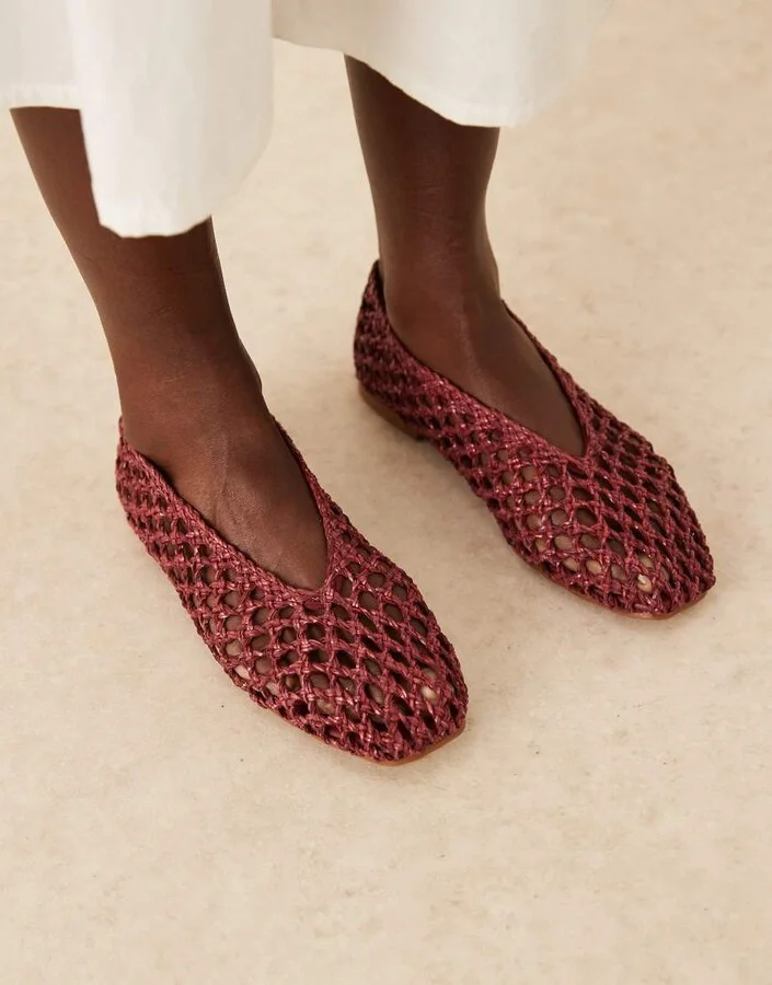 ASOS DESIGN Linus clean ballet flats in burgundy weave