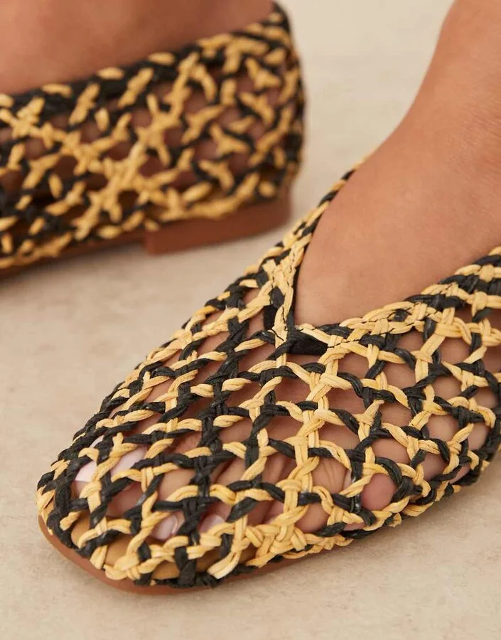 ASOS DESIGN Linus clean ballet flats in natural and black mix - Image 2