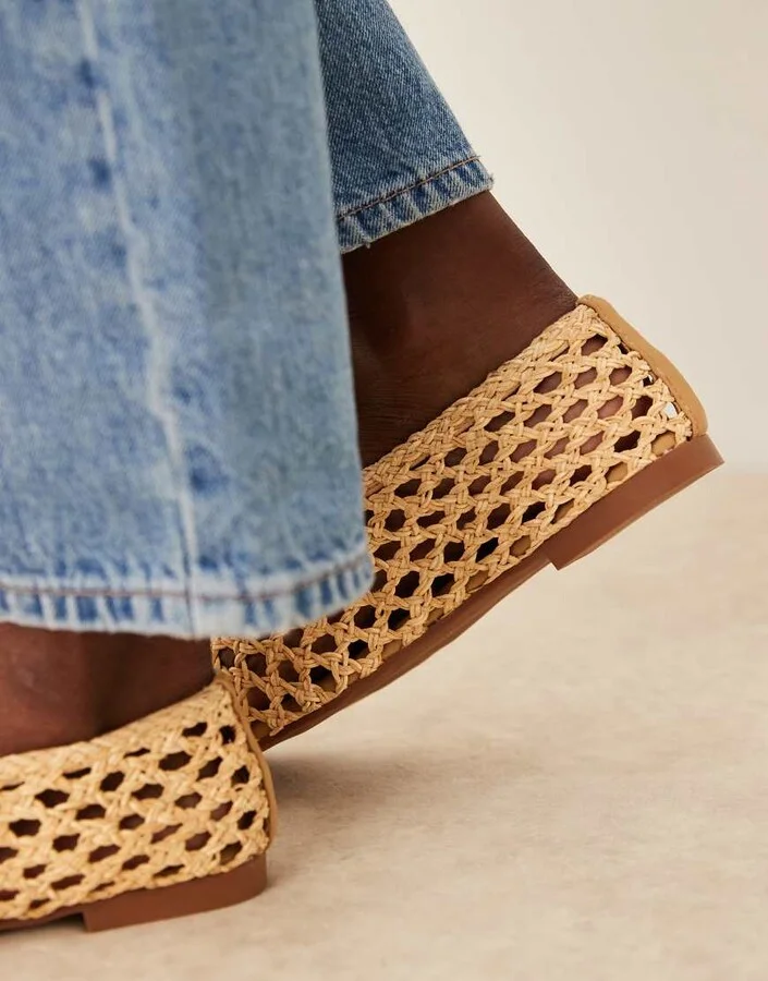 ASOS DESIGN Linus clean ballet flats in natural weave - Image 4