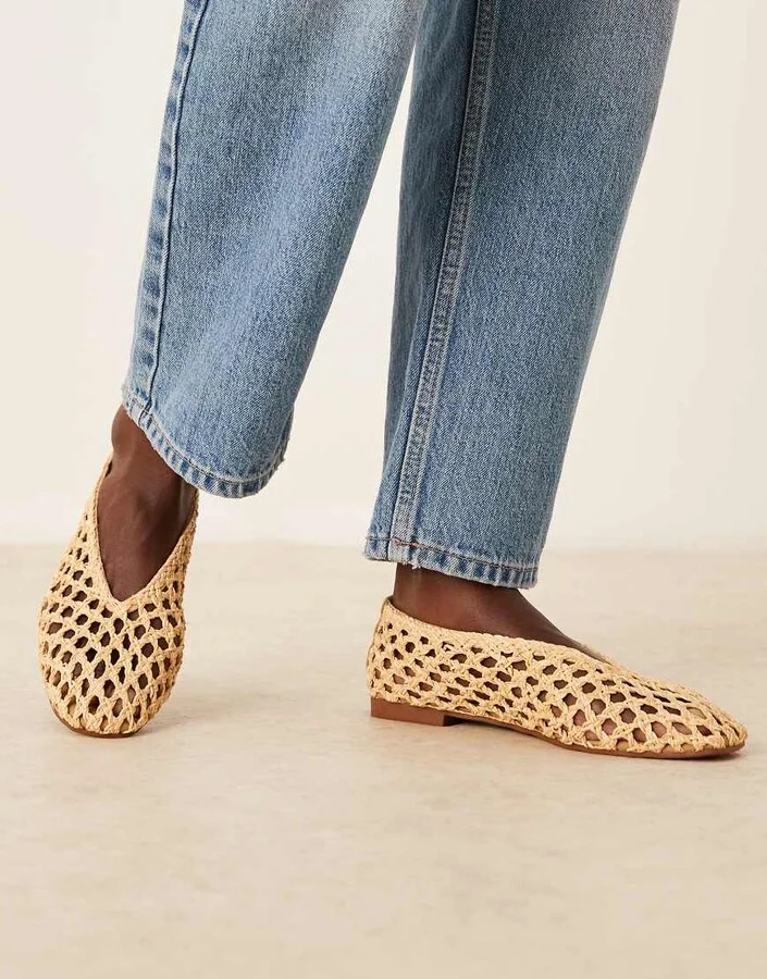 ASOS DESIGN Linus clean ballet flats in natural weave
