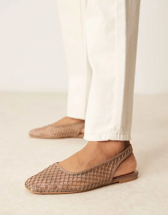 ASOS DESIGN Lisse round-toe slingback ballet flats in taupe weave - Image 2
