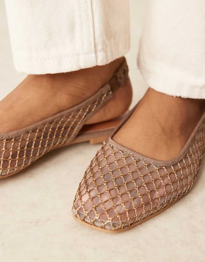 ASOS DESIGN Lisse round-toe slingback ballet flats in taupe weave - Image 3