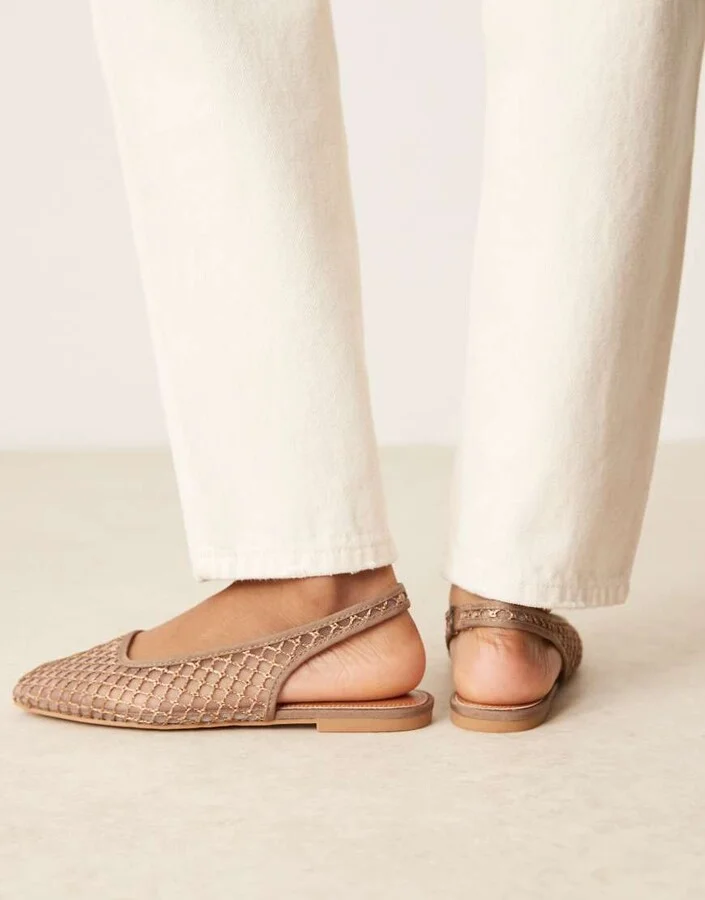 ASOS DESIGN Lisse round-toe slingback ballet flats in taupe weave - Image 4