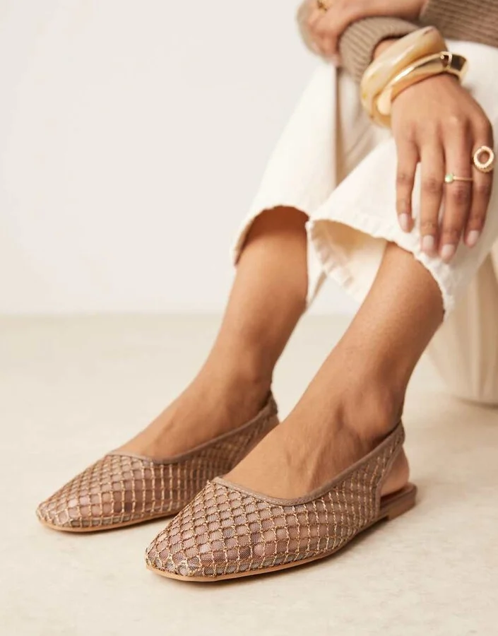 ASOS DESIGN Lisse round-toe slingback ballet flats in taupe weave