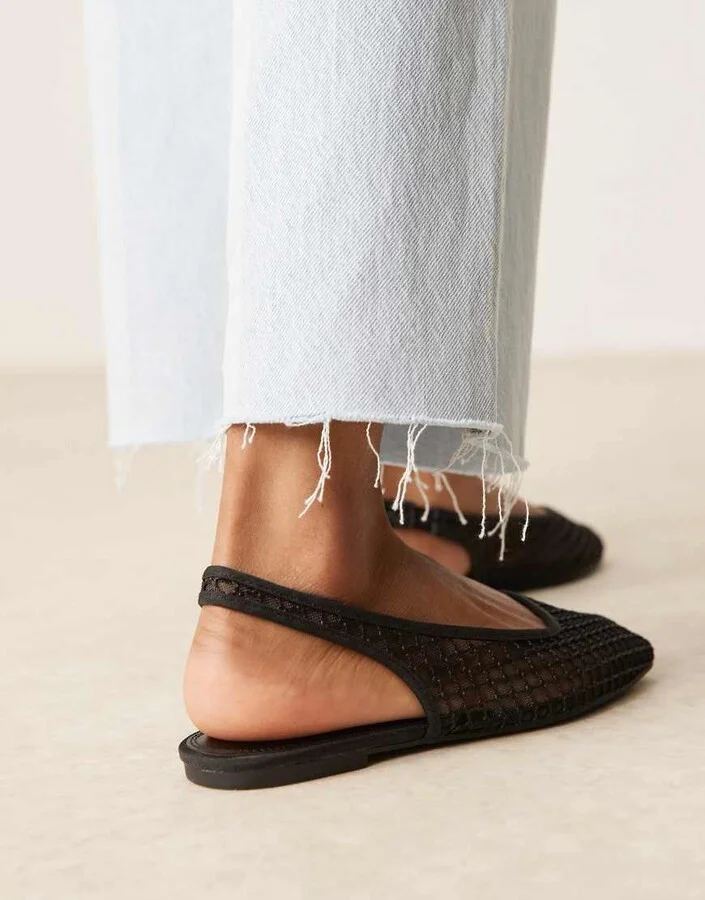 ASOS DESIGN Lisse round-toe slingback ballet in black weave - Image 3