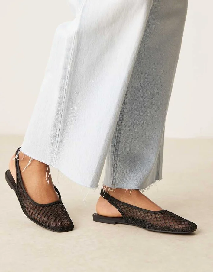 ASOS DESIGN Lisse round-toe slingback ballet in black weave