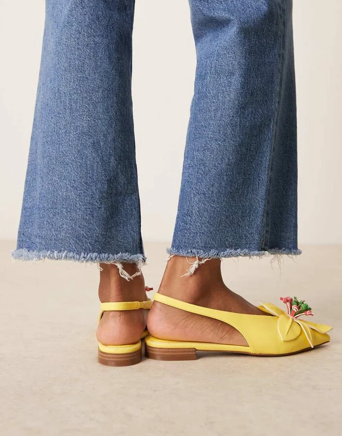 ASOS DESIGN Livia point-toe flower slingback ballets in bright yellow - Image 3