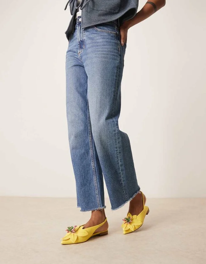 ASOS DESIGN Livia point-toe flower slingback ballets in bright yellow - Image 4