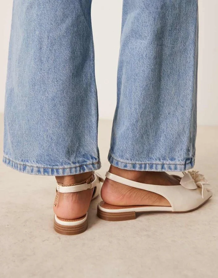 ASOS DESIGN Livia point-toe flower slingback ballets in off - Image 3