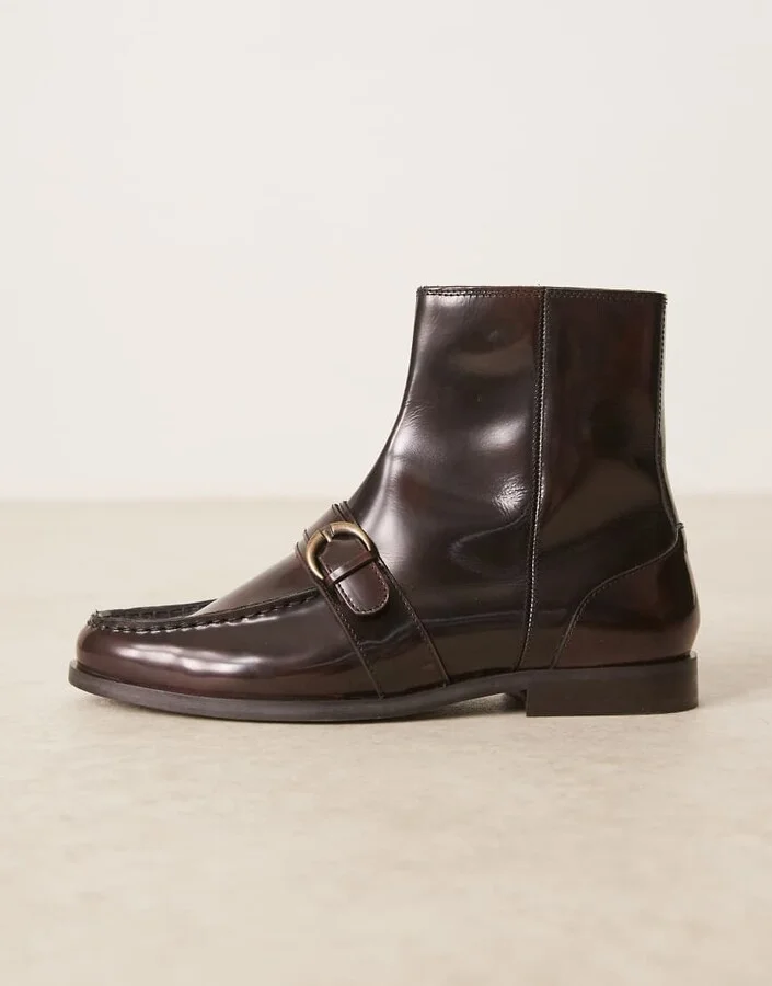 ASOS DESIGN loafer boots in brown leather with strap details - Image 2