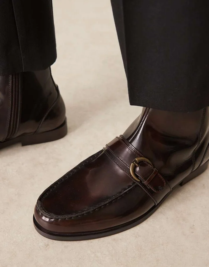 ASOS DESIGN loafer boots in brown leather with strap details - Image 3