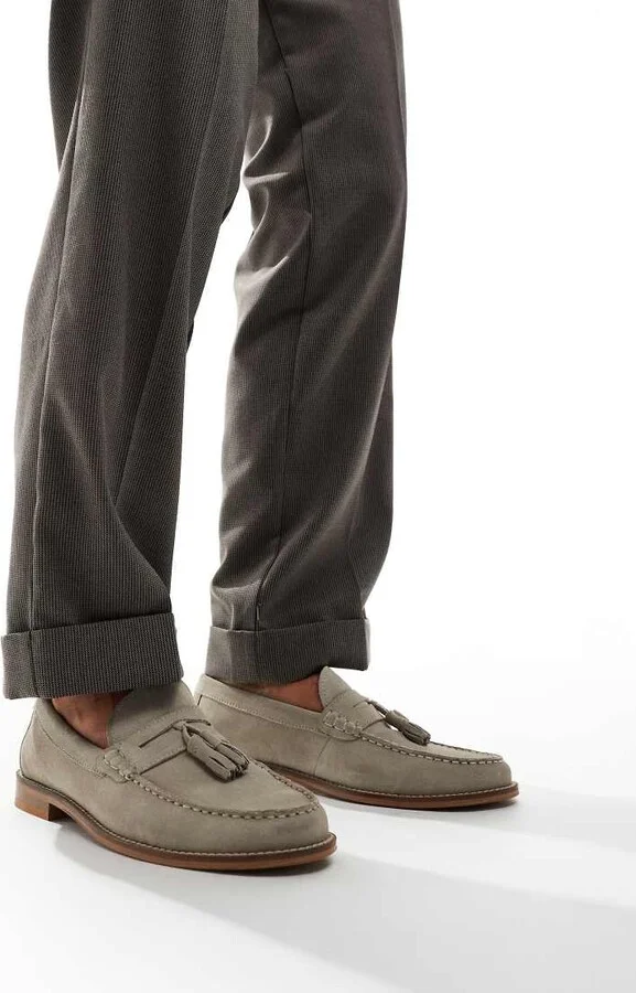 ASOS DESIGN loafer in stone suede with tassel and natural sole - Image 2