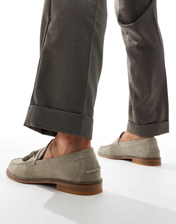ASOS DESIGN loafer in stone suede with tassel and natural sole - Image 4