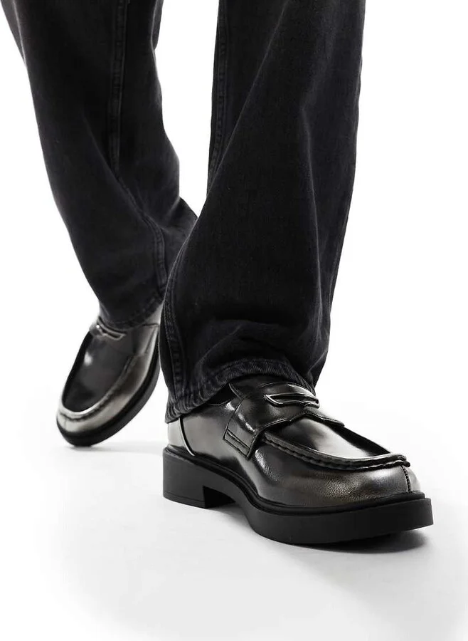 ASOS DESIGN loafers in black and silver faux leather - Image 3