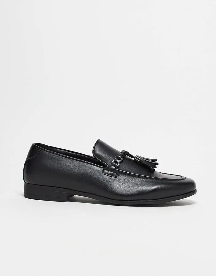 ASOS DESIGN loafers in black faux leather with tassel detail