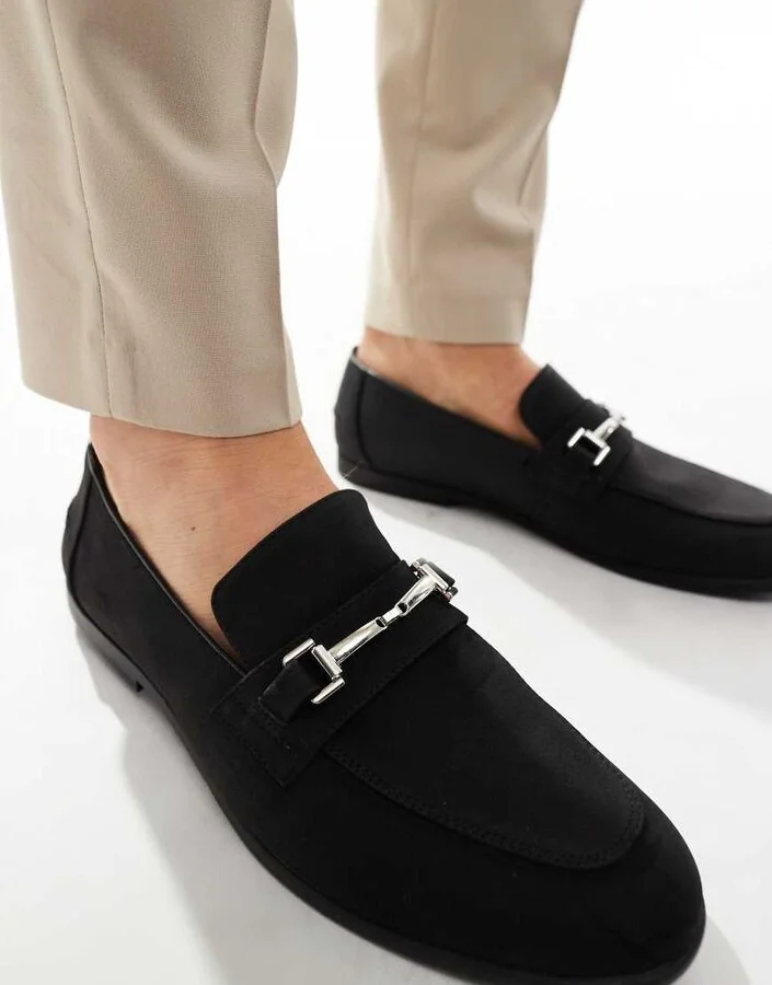 ASOS DESIGN loafers in black faux suede with snaffle detail - Image 2