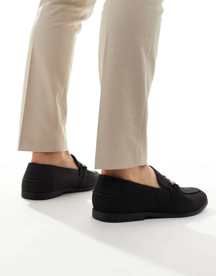 ASOS DESIGN loafers in black faux suede with snaffle detail - Image 3
