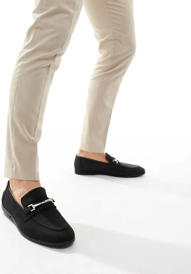 ASOS DESIGN loafers in black faux suede with snaffle detail - Image 4