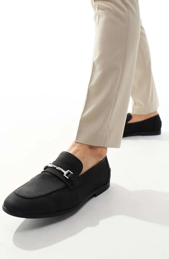ASOS DESIGN loafers in black faux suede with snaffle detail