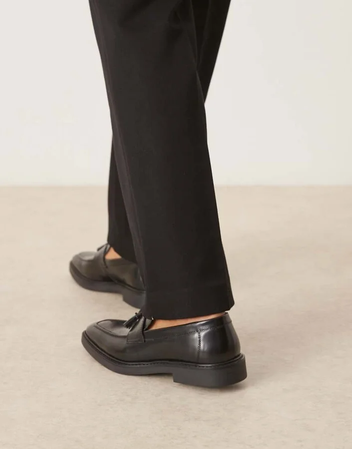ASOS DESIGN loafers in black leather with angled sole - Image 3