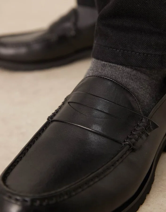 ASOS DESIGN loafers in black leather with cleated sole - Image 3