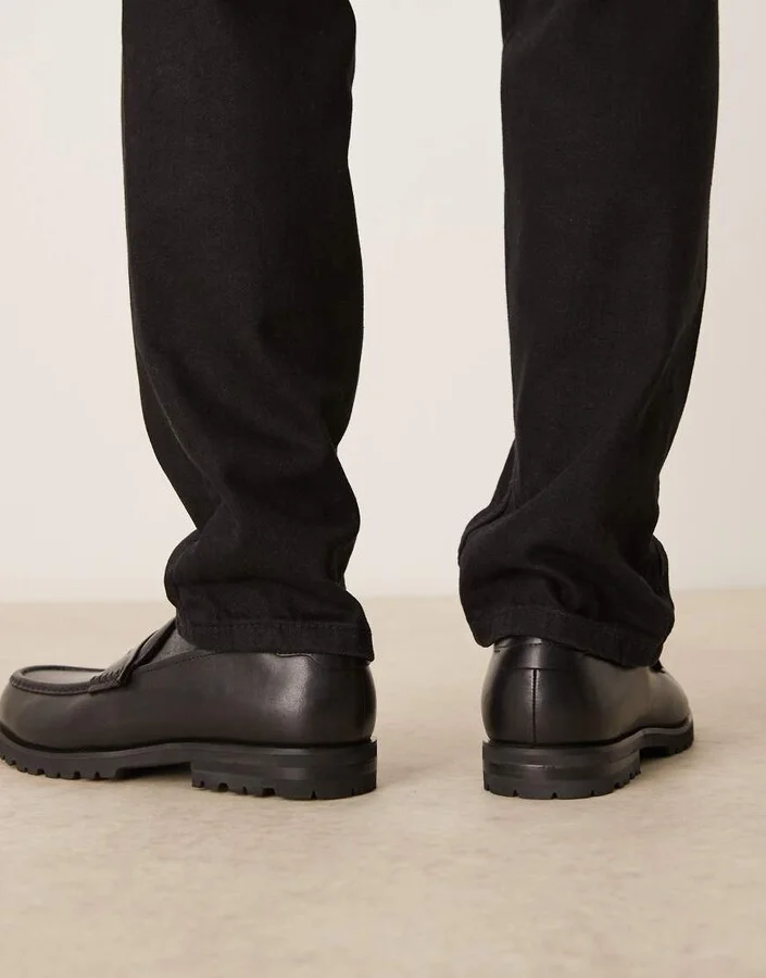 ASOS DESIGN loafers in black leather with cleated sole - Image 4
