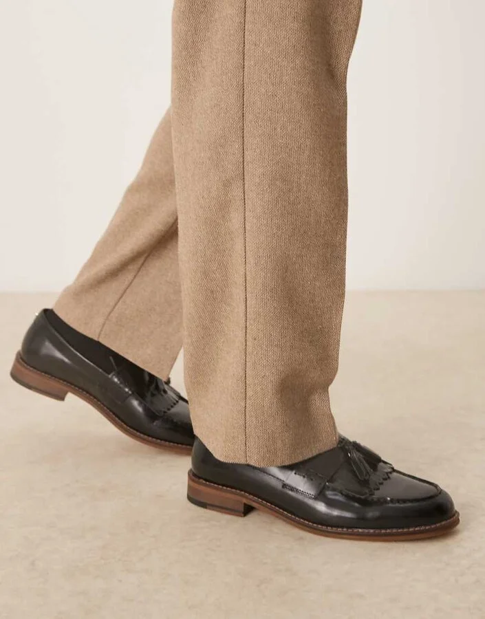 ASOS DESIGN loafers in black leather with fringe and tassel detail - Image 2