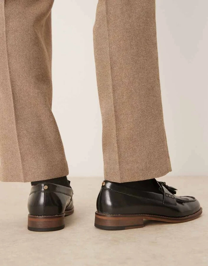 ASOS DESIGN loafers in black leather with fringe and tassel detail - Image 3