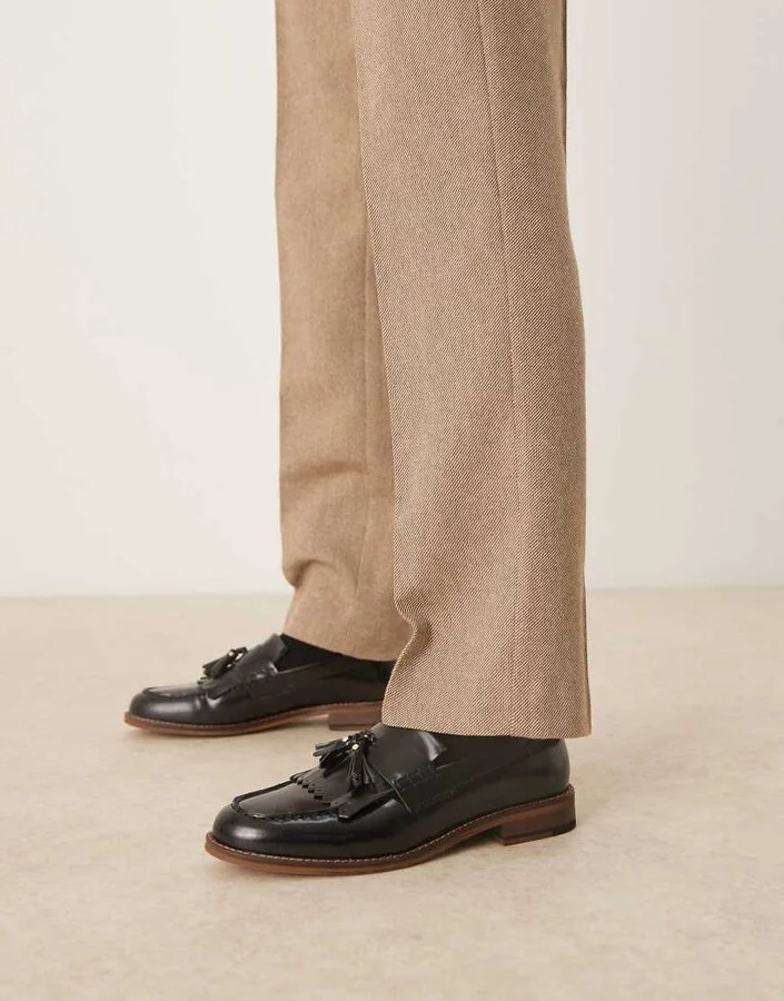 ASOS DESIGN loafers in black leather with fringe and tassel detail - Image 4
