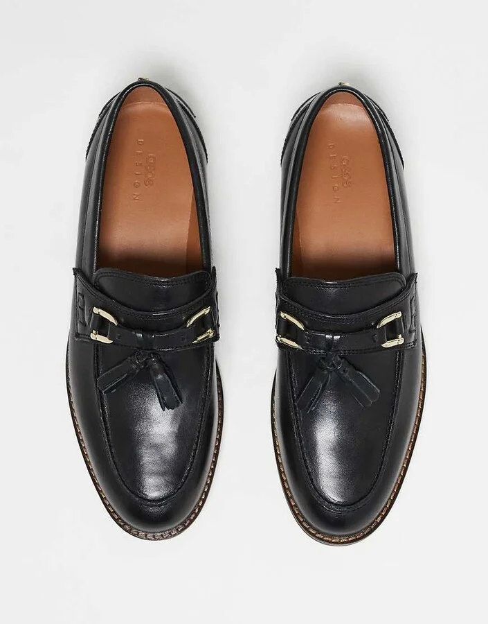 ASOS DESIGN loafers in black leather with tassel - Image 3