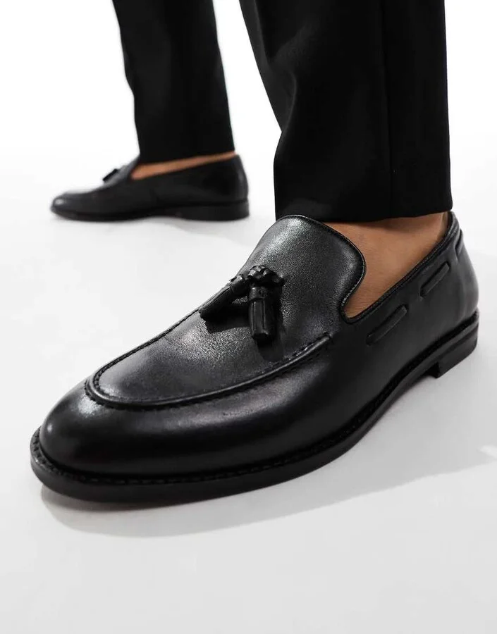 ASOS DESIGN loafers in black leather with tassel - Image 3