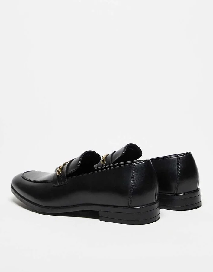 ASOS DESIGN loafers in black with gold chain - Image 4