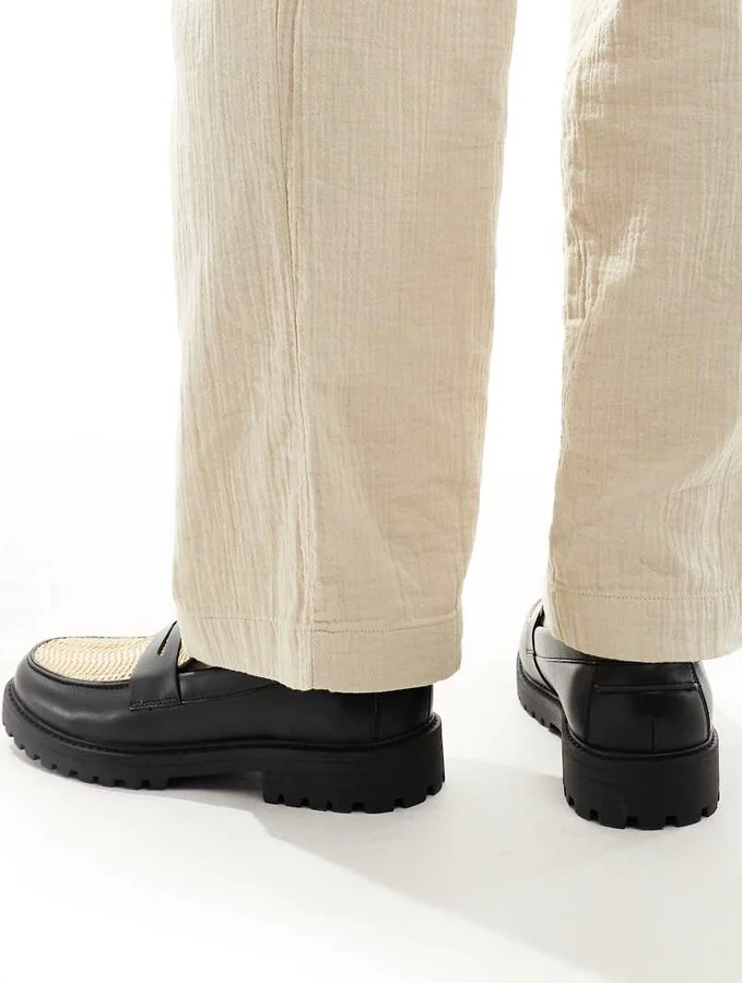 ASOS DESIGN loafers in black with natural weave - Image 4