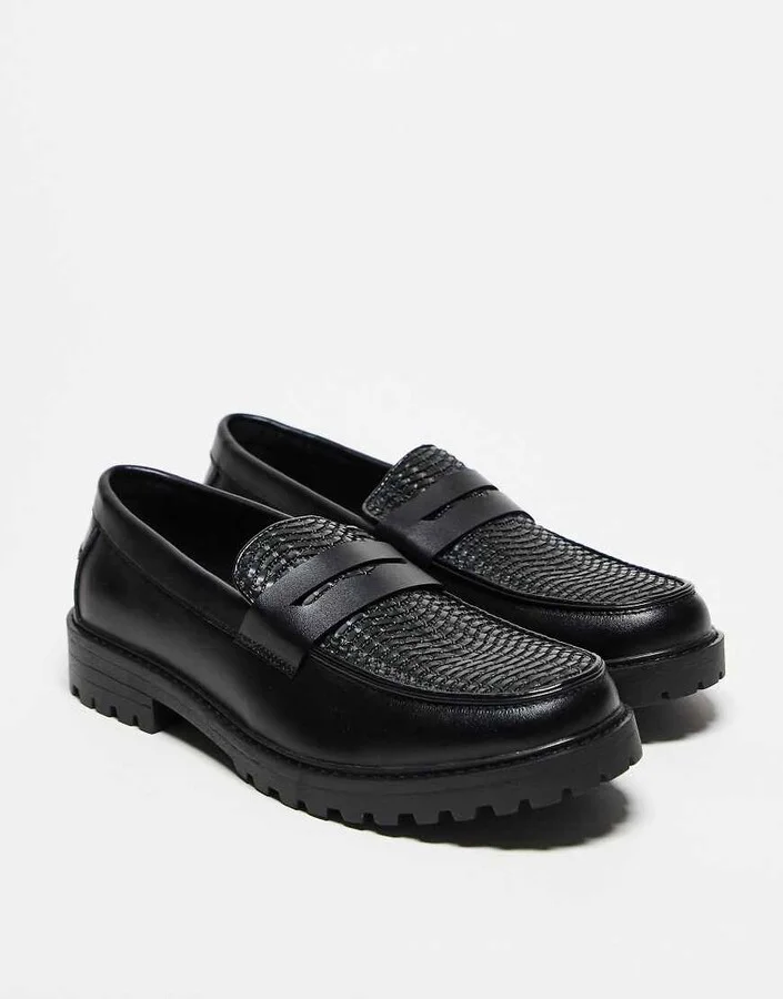 ASOS DESIGN loafers in black with weave apron - Image 2