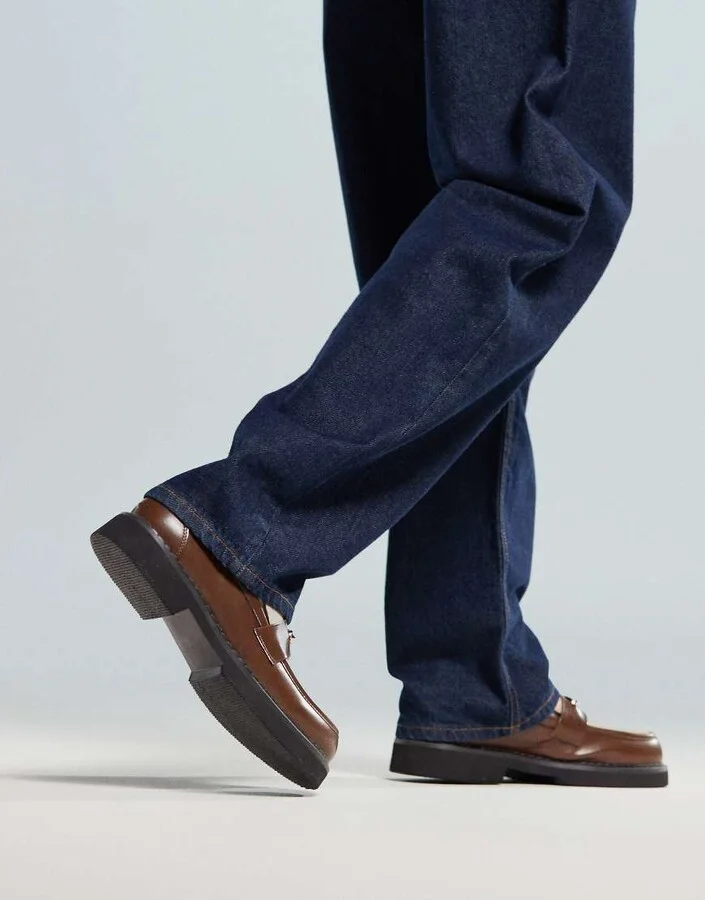 ASOS DESIGN loafers in brown and beige with gold hardware - Image 3