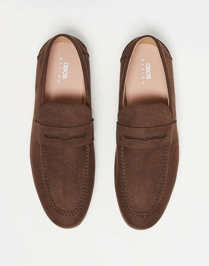 ASOS DESIGN loafers in brown faux suede with natural sole - Image 3