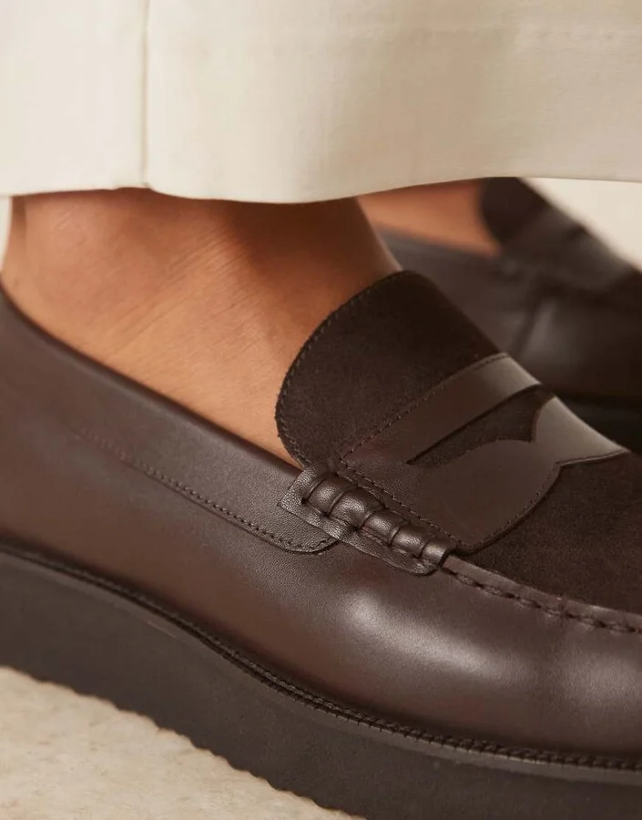 ASOS DESIGN loafers in brown leather and suede mix - Image 3