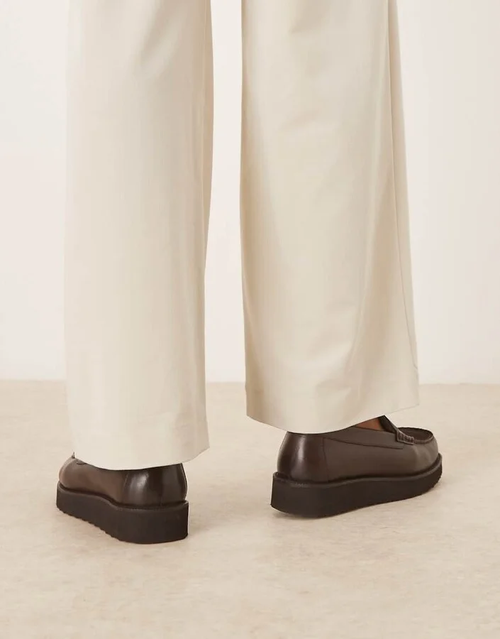 ASOS DESIGN loafers in brown leather and suede mix - Image 4