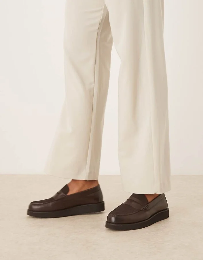 ASOS DESIGN loafers in brown leather and suede mix