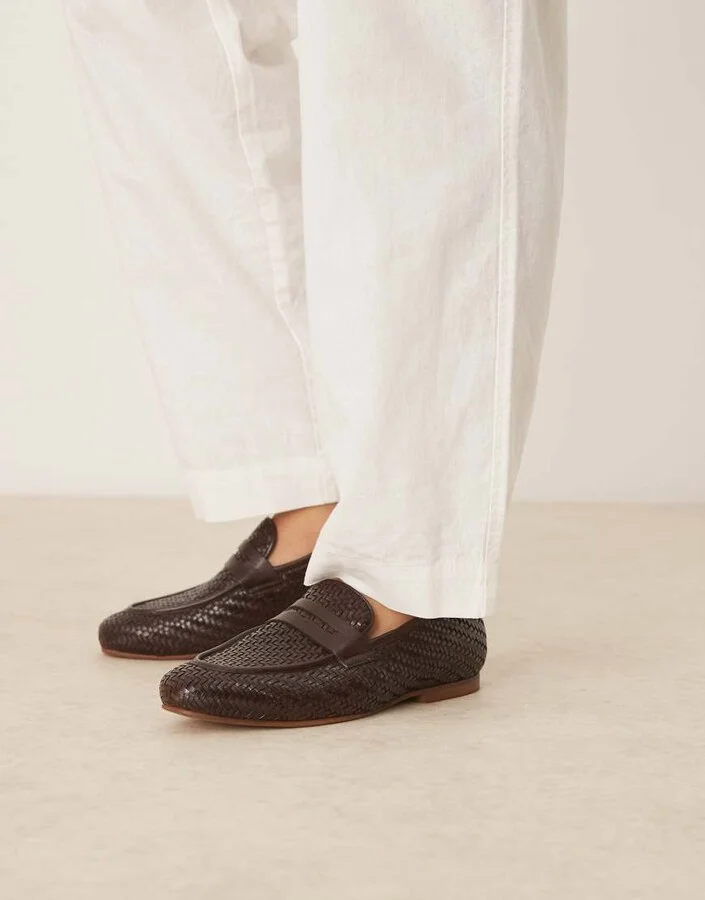 ASOS DESIGN loafers in brown leather weave - Image 3