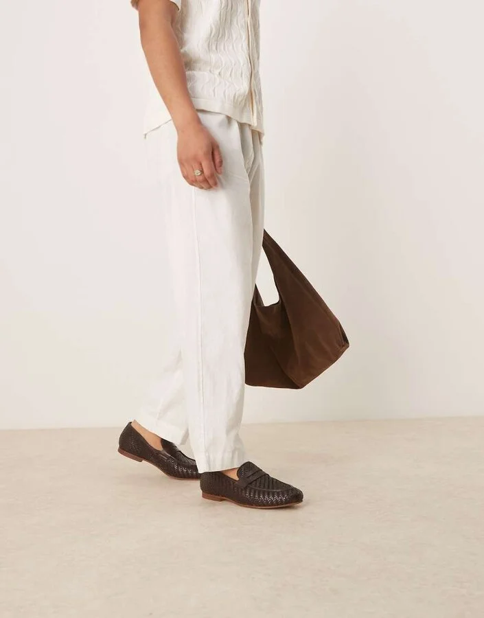 ASOS DESIGN loafers in brown leather weave - Image 4