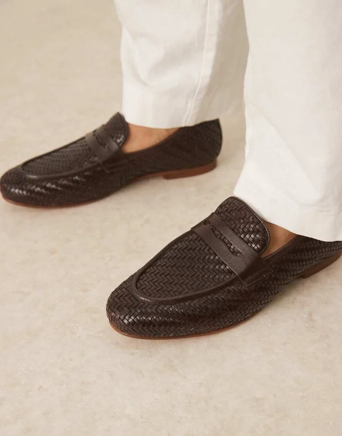 ASOS DESIGN loafers in brown leather weave
