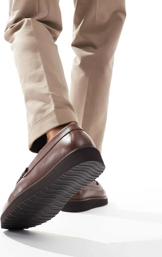 ASOS DESIGN loafers in brown leather with black sole - Image 2