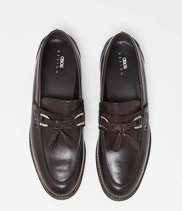 ASOS DESIGN loafers in brown leather with tassel - Image 3