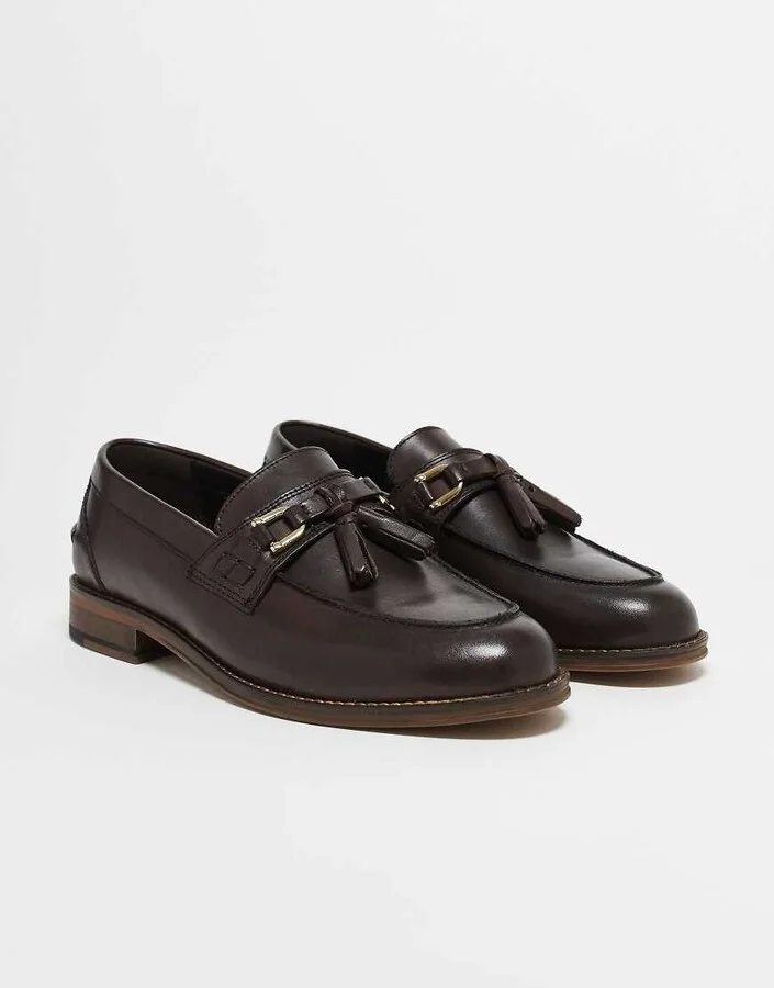 ASOS DESIGN loafers in brown leather with tassel
