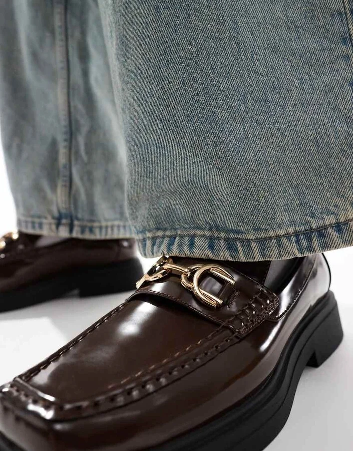 ASOS DESIGN loafers in brown with square toe and snaffle - Image 2