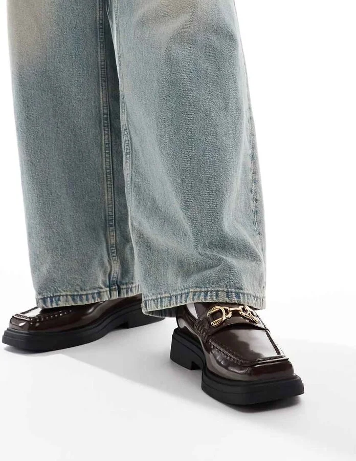 ASOS DESIGN loafers in brown with square toe and snaffle - Image 3