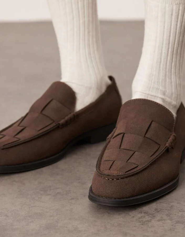 ASOS DESIGN loafers in brown with weave detail - Image 3